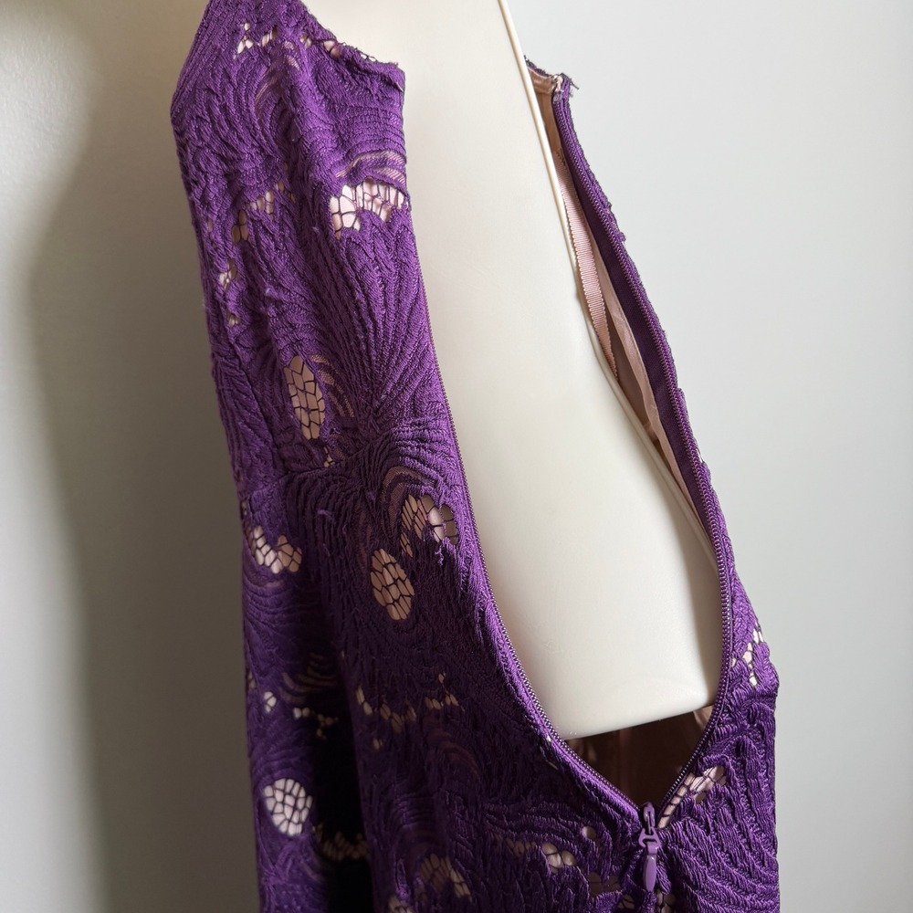 Moulinette Soeurs Anthropologie Purple Lace Midi Dress Scalloped V-Neck Size 2 - Picture 15 of 15